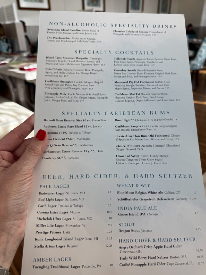 Disney's Sebastian's bistro beverage menu - Travel with Carie